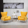 Living Room Chairs Set of 2 Modern Velvet Accent Chairs with Lumbar Pillow High Back Armchair Arm Chairs with Gold Metal Legs for Bedroom Yellow