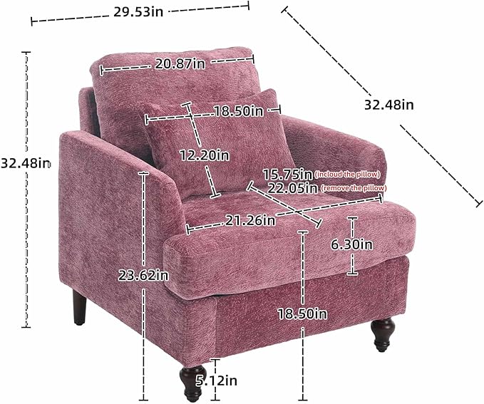 Wood Frame Armchair Modern Accent Chair Lounge Chair for Living RoomTufted Club Chair Mid Century Modern Arm Chairs with Studded Solid Wood Frame for Bedroom Reading(Wine red Chenille)