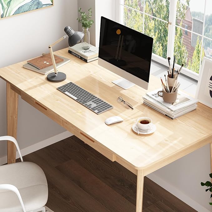 FUFU&ampGAGA 47” Office Desk Rectangular Computer Desk with 2 Drawers Writing Table for Reading Crafting Home Office Study Room Oak 47.2”W x 21.7”D x 29.5”H