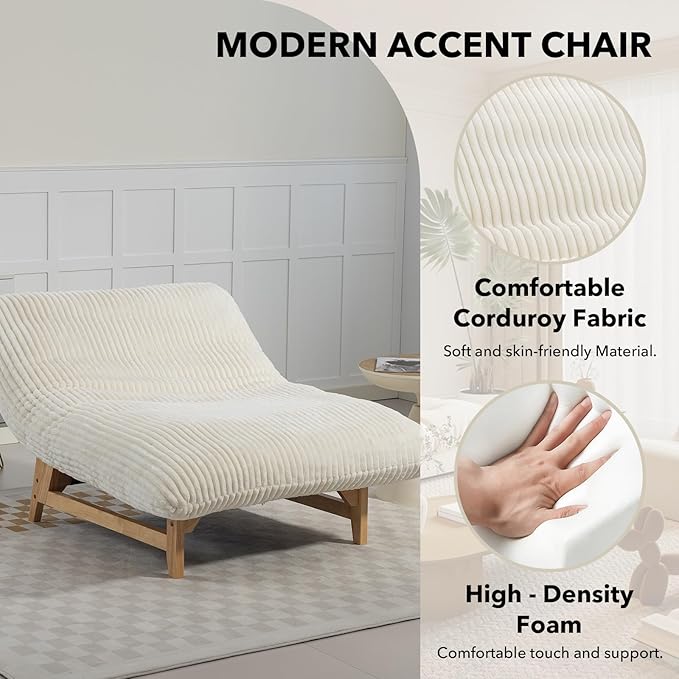 Modern Accent Chair Comfy Corduroy Upholstered Living Room Chair with Cushion Comfortable Accent Sofa Chair with Wooden Frame Armless Lazy Sofa for Living Room Bedroom (Beige) | Cushion