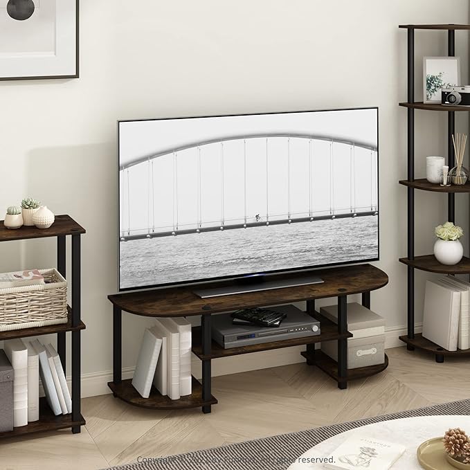 Furinno Turn-S-Tube Wide TV Entertainment Center Amber Pine/Black