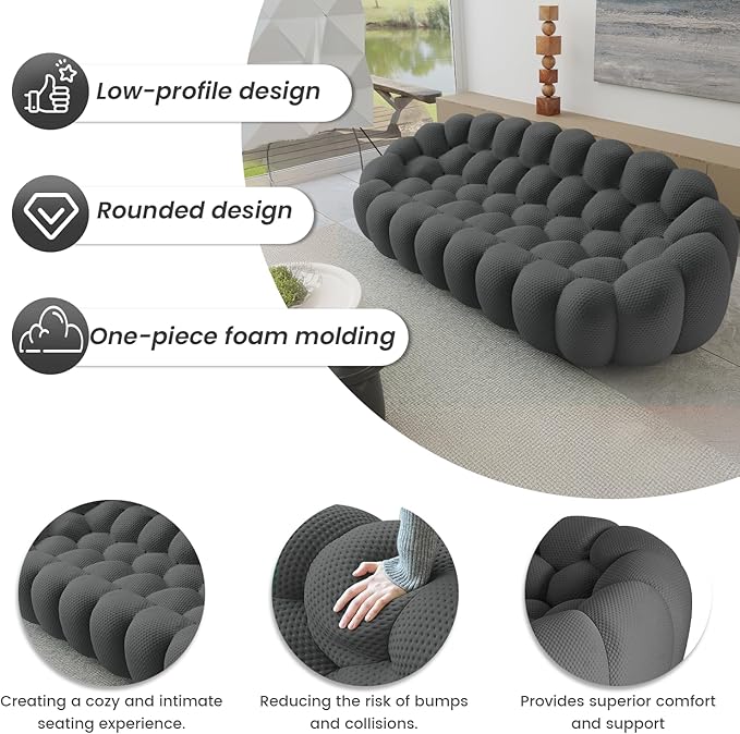 WJShome Modular Sectional SofaBubble Couch Set1 Seater+ OttomanModern Upholstered Bean Bag Sofa Couch Mesh Fabric Lazy Floor Chair Living Roon Sets (Dark Gray)
