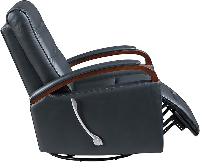Lexicon 360 Degree Swivel Glider Reclining Chair Breathable Faux Leather Manual Recliner Comfy Nursery Glider Recliner Swivel Reclining Chair for Living Room/Office/Bedroom/Apartment Dark Blue