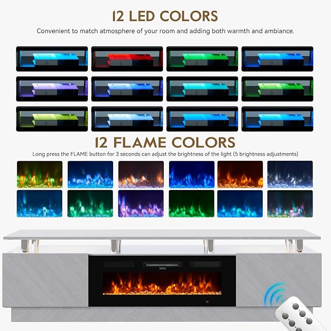 80 TV Stand &amp Entertainment Center Media Console with Storage Cabinet Fits TVs up to 90 Modern Living Room Furniture 36 Electric Fireplace (Grey+Black)