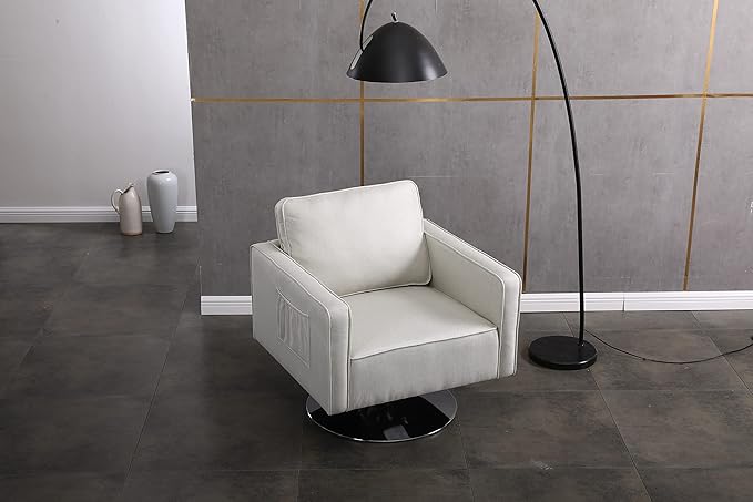 Generic Modern Linen Swivel Accent Chair Comfy Armchair with 360 Degree Swiveling for Living Room Bedroom Reading Room Home OfficeBeige