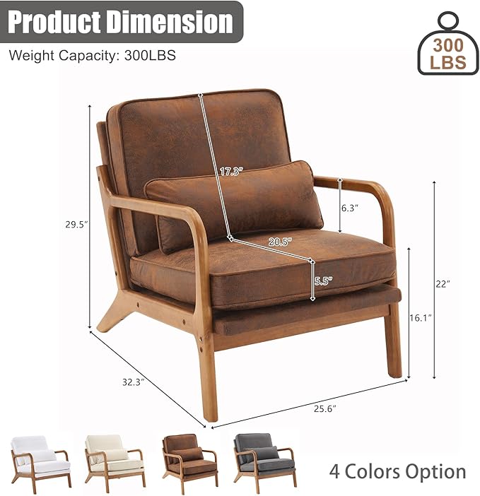 Mid Century Modern Accent Chair with Wood Frame Upholstered Lounge Bronzing Cloth Armchair Comfy Reading Leisure Chair with Cushion for Living Room Bedroom Balcony (Brown Set of 2)