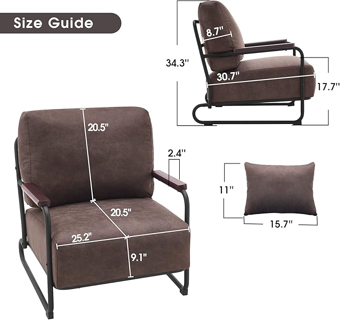 MCombo Modern Accent Chairs Upholstered Reading Chair Wooden Armrests Guest Chair for Living Room Bedroom Office HQ102 (1 Brown)