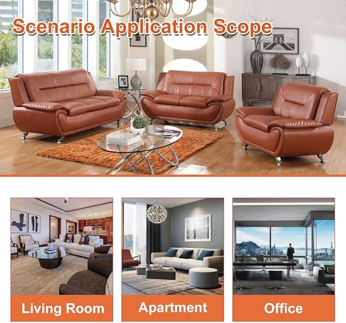 Lounge Comfy Faux Leather Sofa Modern Couch for Small Living Room/Dorm/Bedroom/Office/Apartment for Small Spaces (Orange Single Seat)