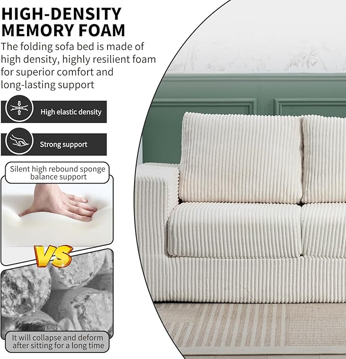 J.C.UP 69'' Convertible Sofa Bed Pull Out Loveseat Sleeper Sofa 2 Seater Boneless Folding Sofa Bed Floor Couch with Deep Seat Chaise Lounge for Living Room Bedroom No Assembly Required Beige
