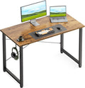 Casaottima 40 Inch Small Computer Desk for Home Office Study Writing Table for Small Spaces Simple Modern Desk with Headphone Hooks Rustic Brown