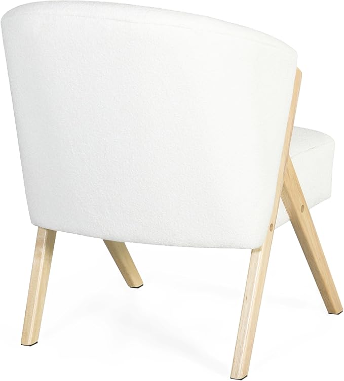 Modern Accent Chair - White Upholstery with Solid Wood Frame Minimalist Lounge Chair for Living Room Bedroom or Office
