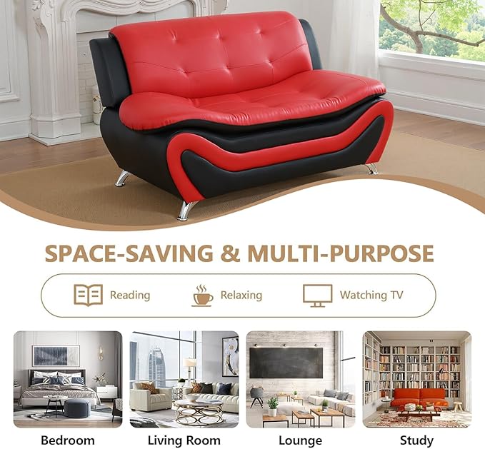 Leather Couch SetLeather Sectional Sofa for Living Room Furniture Sets Loveseat Sofa 1-Piece for Living Room/Office/Bedroom/Apartment(Red &amp Black)