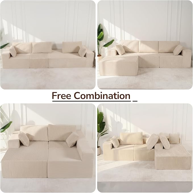 Boneless CouchCloud-Like Softness &amp Supportive FirmnessSectional Couches for Living RoomCloud Couch with No Assembly &amp Removable Washable CoversBeige
