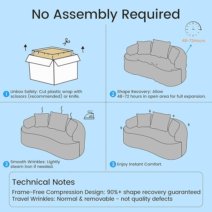 PUREMIND 67 Couches for Living Room Boneless Comfy Modern Sofa Cloud Sectional Modern Sleeper Couch with Chaise for Bedroom Apartment No Assembly Required (Orange)