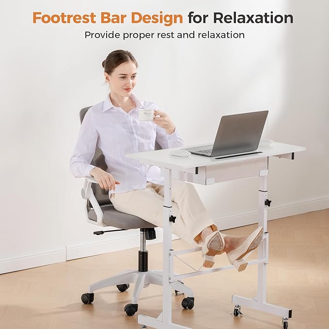 GTPLAYER Small Standing Desk Adjustable Height Small Computer Desk Mobile Portable Rolling Laptop Table with Wheels 32 Computer Workstation Sit Stand Desks Portable Standing Table Treadmill desks