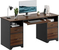 Bestier 59” Computer Desk with 4 Drawers Office Desk with Storage Industrial Executive Desk with File Drawer Keyboard Tray &amp 2 Pedestals for Home Office &amp Studio Cherry