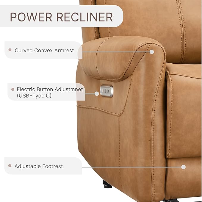 Leather Recliner Chair for Adults Wall Hugger RV Recliner with USB Charging Ports Electric Power Reclining Sofa for Living Room Home Theater Seating Bedroom
