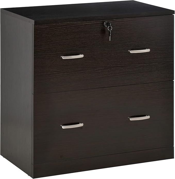 Lateral 2-Drawer File Cabinet with Lock Small Filing Cabinets Under Desk Storage Organizer for Home Office Vertical Locking Cabinet DrawersModern FurnitureBrown