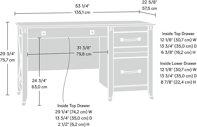 Sauder Carson Forge Vintage Rustic Computer Desk for Home Office with Drawers in Washington Cherry L: 53.19 x W: 22.64 x H: 29.80