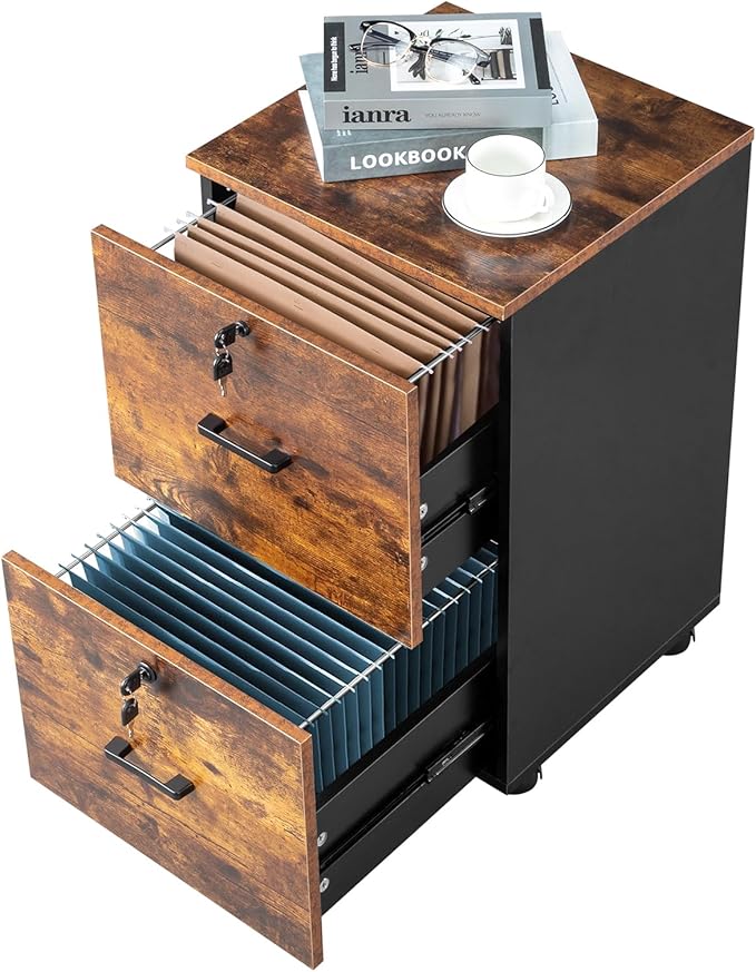 Rolling File Cabinet with LockUnder Desk Filing Cabinet fits Letter/Legal/A4 Size for Home OfficeMobile File Cabinet Office Storage Cabinet with Wheels Wood Storage Cabinet Rolling Storage Cabinet