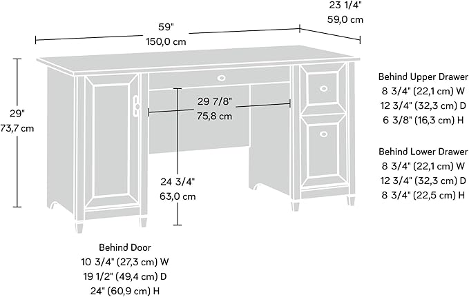 Sauder Edge Water Computer Desk with Storage Drawers Home Office Desk in Chalked Chestnut finish