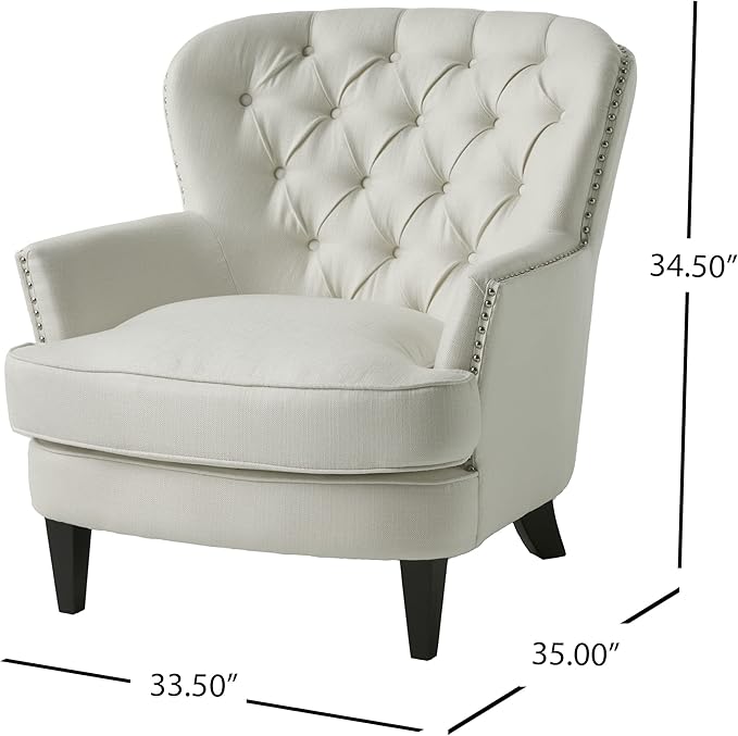 Christopher Knight Home Tafton Fabric Club Chair Ivory 35.25D x 33W x 33.75H in