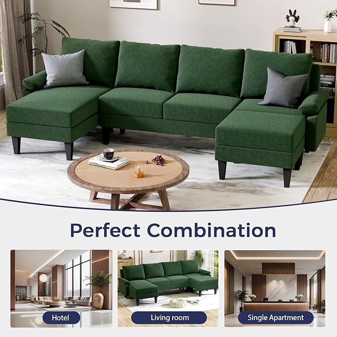 FONTOI U Shaped Sectional Couch Convertible Modular Sectional Sofa with Chaise &amp Ottomans Modern 6 Seat U Shaped Couches for Living Room Apartment Green
