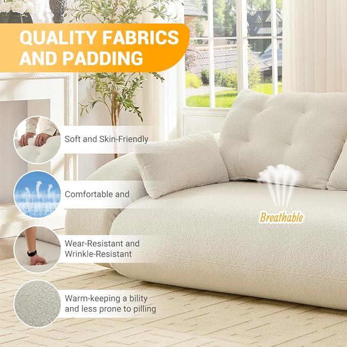 Polibi 78.7 Foldable Sleeper Sofa Bed - 3-in-1 Lazy Sofa Couch Human Dog Bed with Teddy Fabric &amp Foam Filling for Living Room Guest Bed Playroom No Assembly Required (Beige)