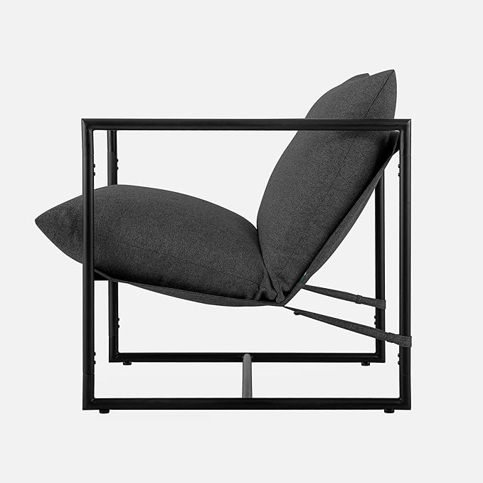 Zinus Aidan Sling Accent Chair Metal Framed Armchair with Shredded Foam Cushioning Dark Grey