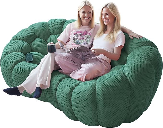 Bubble Couch for Living Room Bubble Sofa Curved Couch Set Comfy Upholstered Floor Sofa Mesh Fabric 3D Honeycomb Shape Modern Couches for Living Room Apartment (Green 98+78+49+41)