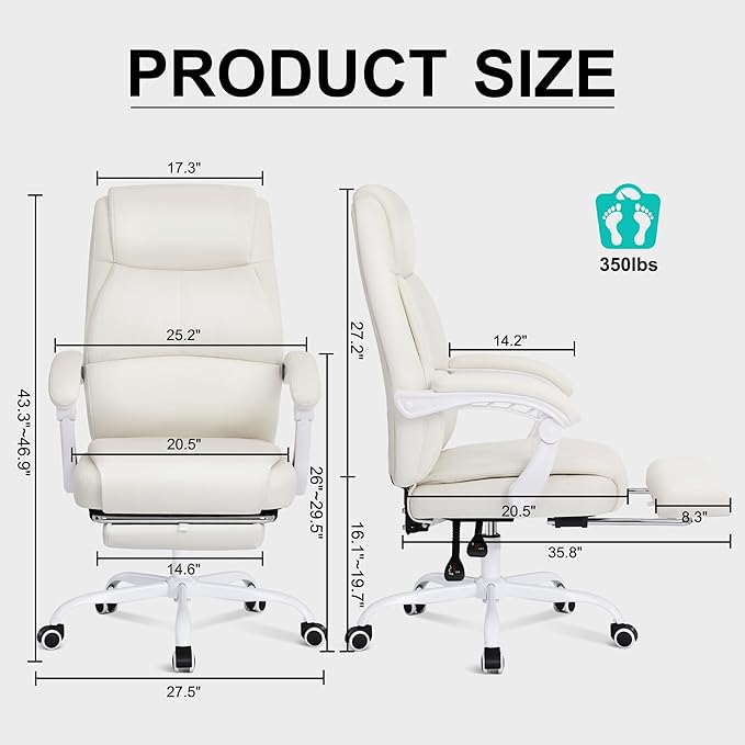 Misolant Big and Tall Office Chair with Footrest High Back Desk Chair with Linkage Armrest 90-155° Recline Executive Computer Chairs with Adjustable Height for Home