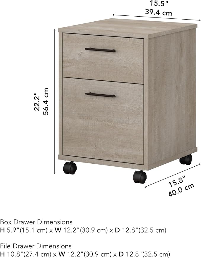 Bush Home Key West 2 Drawer Mobile File Cabinet Rolling File Cabinet for Home Office