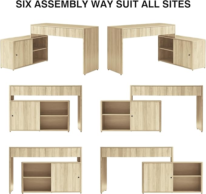 Modern Computer PC Desk Table with Storage Corner L Shaped Desk with Drawers Home Office Desk for Bedroom and Small Space for Writing Executive Study Work Vanity - Natural