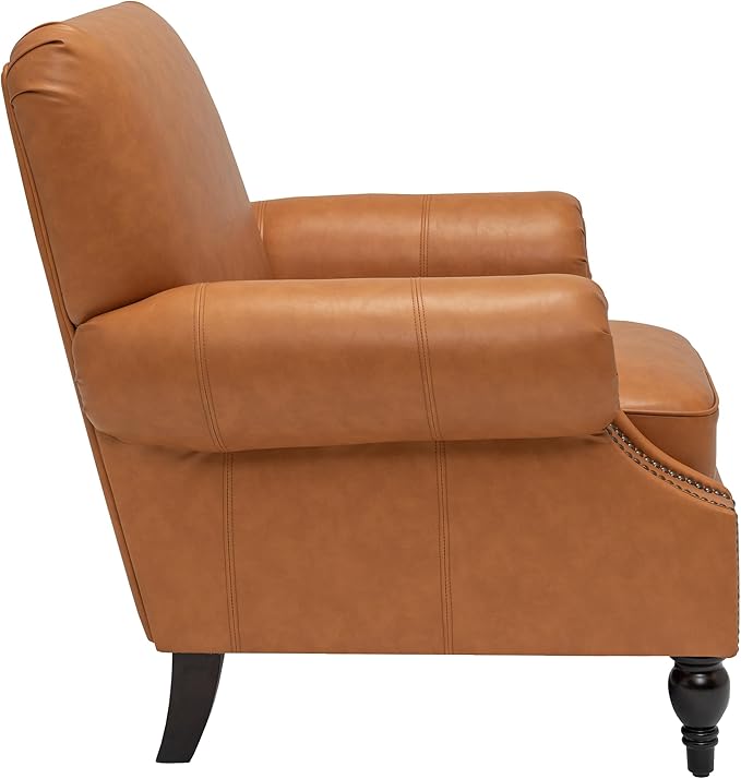 Accent Chair22.4 Seat Depth Living Room Chair36.6W*34.3D*34.6H Armchair with Roll Arms and Wood LegsSet of 2Faux Leather in Brown