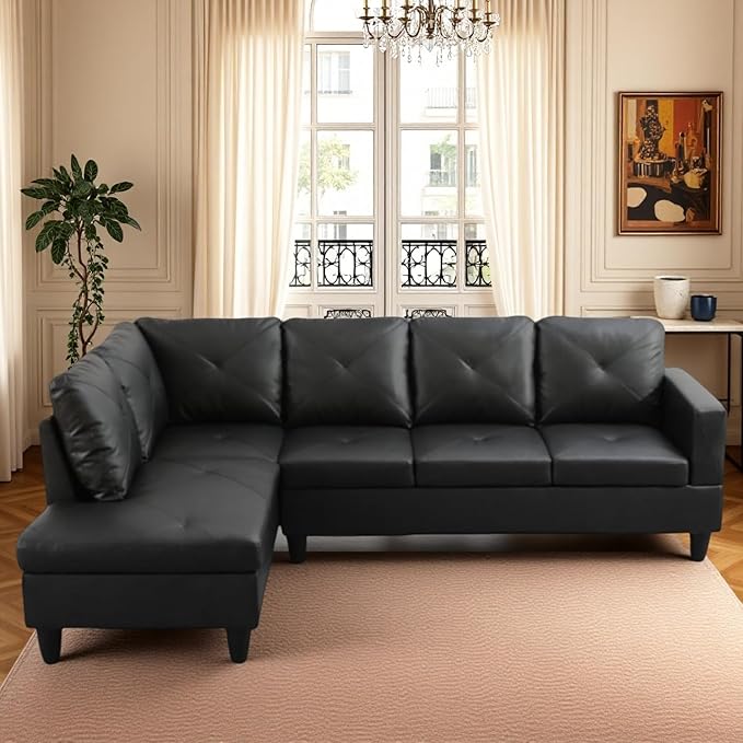 L-Shaped Sectional Sofa Modern Sectional Couches Home Sofas for Living Room with Movable Chaise Modular Living Room Sets Furniture for Apartment Bedroom &amp Office Black