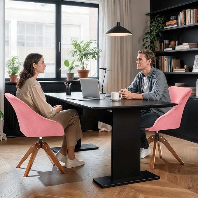 Magshion Mid Century Swivel Accent Chair Set of 2 360° Rotating Fabric Armchair with Oak Wood Legs Modern Reading Chair for Living Room Bedroom Office or Study Pink