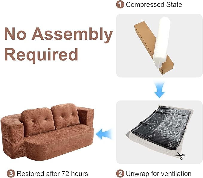 KIVENJAJA 78.7 Boneless Loveseat Convertible Folding Sofa Bed Full Size with Pillows Comfy Cloud Fold Out Couch Foldable Sleeper Sofa Bed for Living Room Small Spaces Office Apartment Orange