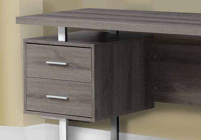 Monarch Specialties Dark Taupe Reclaimed-Look/Silver Metal Office Desk 60-Inch