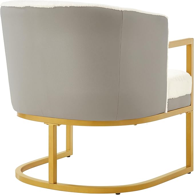 Modern Accent Chair with Gold Metal Frame Cozy Armchair Upholstered Reading Chair with Ergonomic Curved Backrest for Living Room Office (Beige-36)