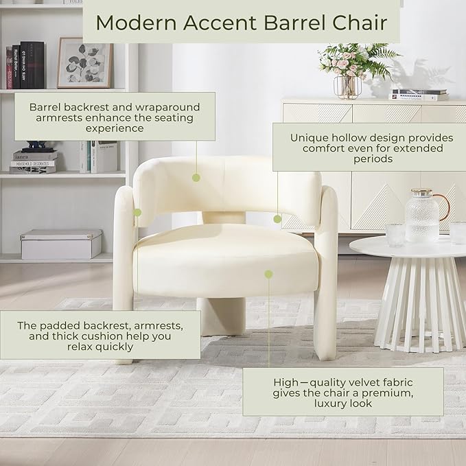 Barrel Accent Chairs Set of 2 Mid Century Modern Upholstered Living Room Chairs with Wooden Legs Comfy Velvet Reading Arm Chair for Bedroom Makeup Room Beige