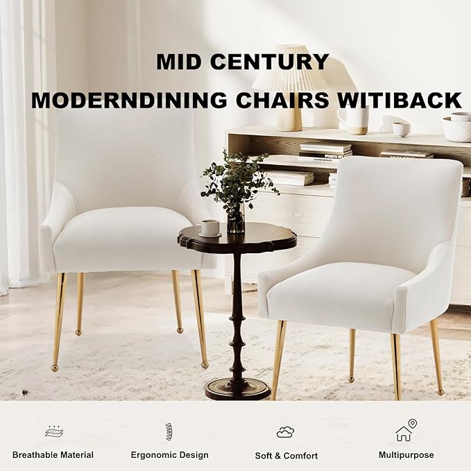Dining Chairs Set of 4 Modern Velvet Dining Room Chairs with Gold Legs Upholstered Accent Chairs for Living Room/Restaurant/Study Room(Beige)