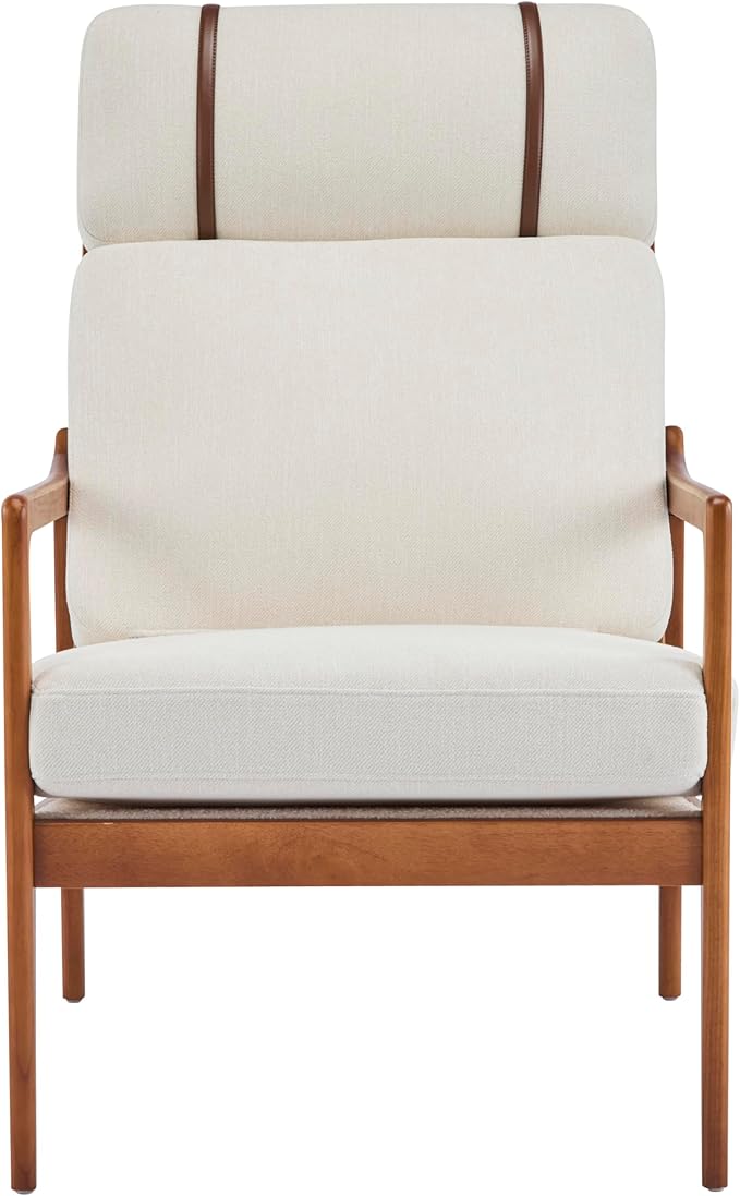 Christopher Knight Home Nadine Wooden Club Chair Upholstered Accent Chair Cushions Support Armchair Comfy Lounge Single Reading Sofa Solid Wood Frame Armchair for Living Room Home Beige+Teak