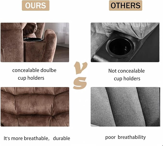 CANMOV Large Power Lift Recliner Chairs with Massage and Heat for Elderly Heavy Duty and Safety Motion Reclining Mechanism Electric Wide Recliners with USB Ports 2 Hidden Cup HoldersBrown