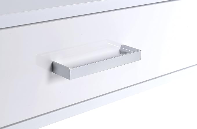 White High-Gloss Writing Desk with USB Port &amp Chrome Accents - Modern Home Office Desk
