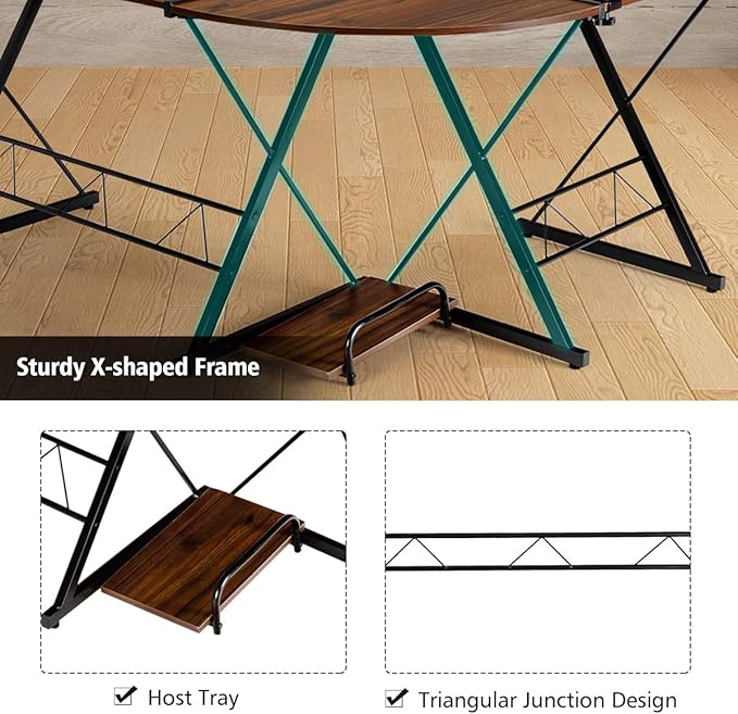 Tangkula L-Shaped Computer Desk 58 Inches Corner Computer Desk with Movable Shelf &amp CPU Stand Space Saving Computer Workstation Home Office Desk (Brown)