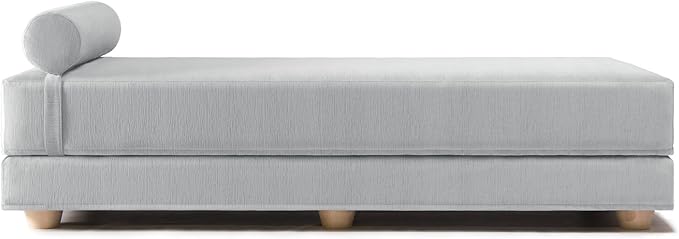 Jaxx Alon Daybed - Fold-Out Sleeper Chaise with Premium Memory Foam Queen-Size Mattress - Made in The USA - Ice