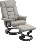HOMCOM Faux Leather Reclining Chair Swivel Ottoman Chair Recliner with Ottoman with High Back and Wood Frame for Living Room Gray