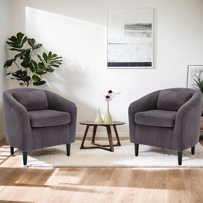 Living Room Accent Barrel Chair Century Modern Style Decorative Chair Armchair for Living Room with Thick Cushions and Pillows Comfy Single Sofa Chair Chair with Wooden LegsDark Grey