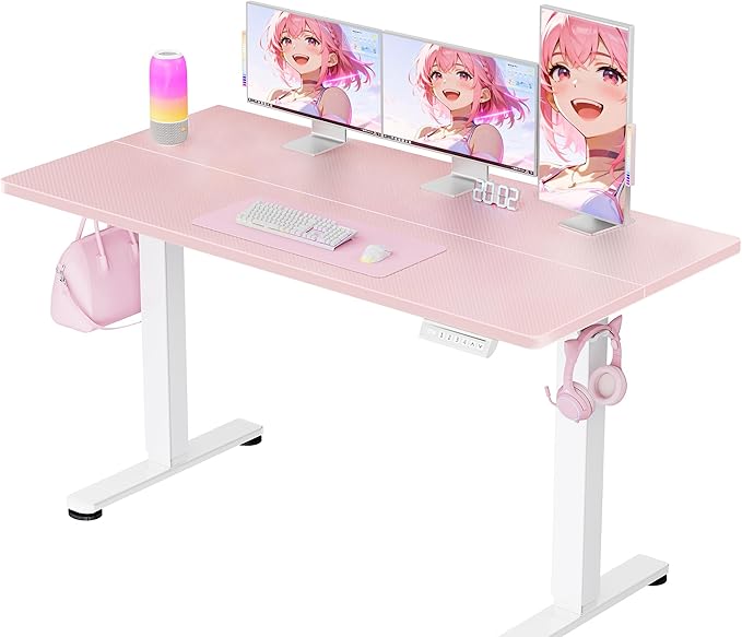 ErGear Height Adjustable Electric Standing Desk 55 x 28 Inches Sit Stand up Desk Memory Computer Home Office Desk Pink
