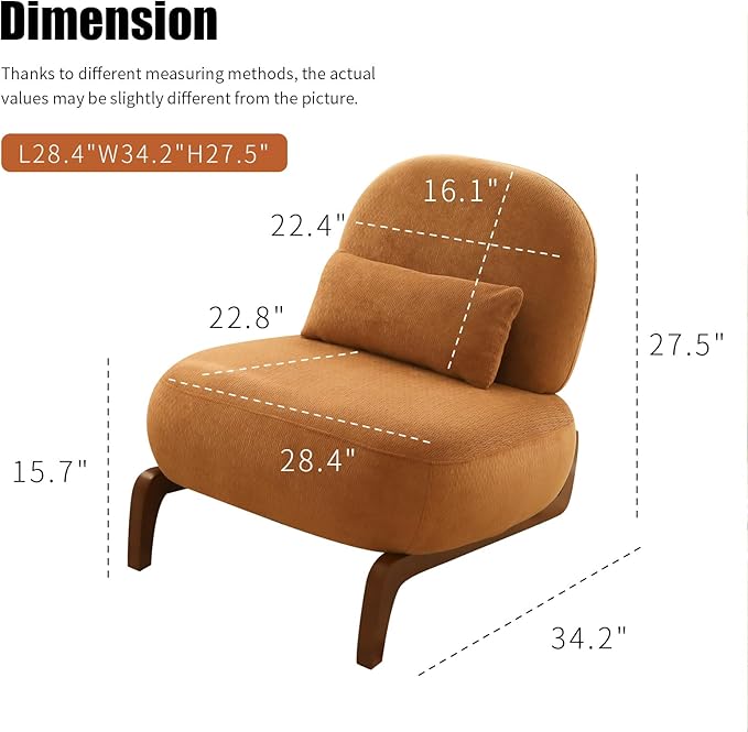 HAZO Cute Accent Chair with Solid Wood Legs Velvet Living Room Chair with Soft Cushion Cozy Bedroom Chair Comfy Armless Reading Chair for Apartment Waiting Room Balcony (Caramel-2pcs)